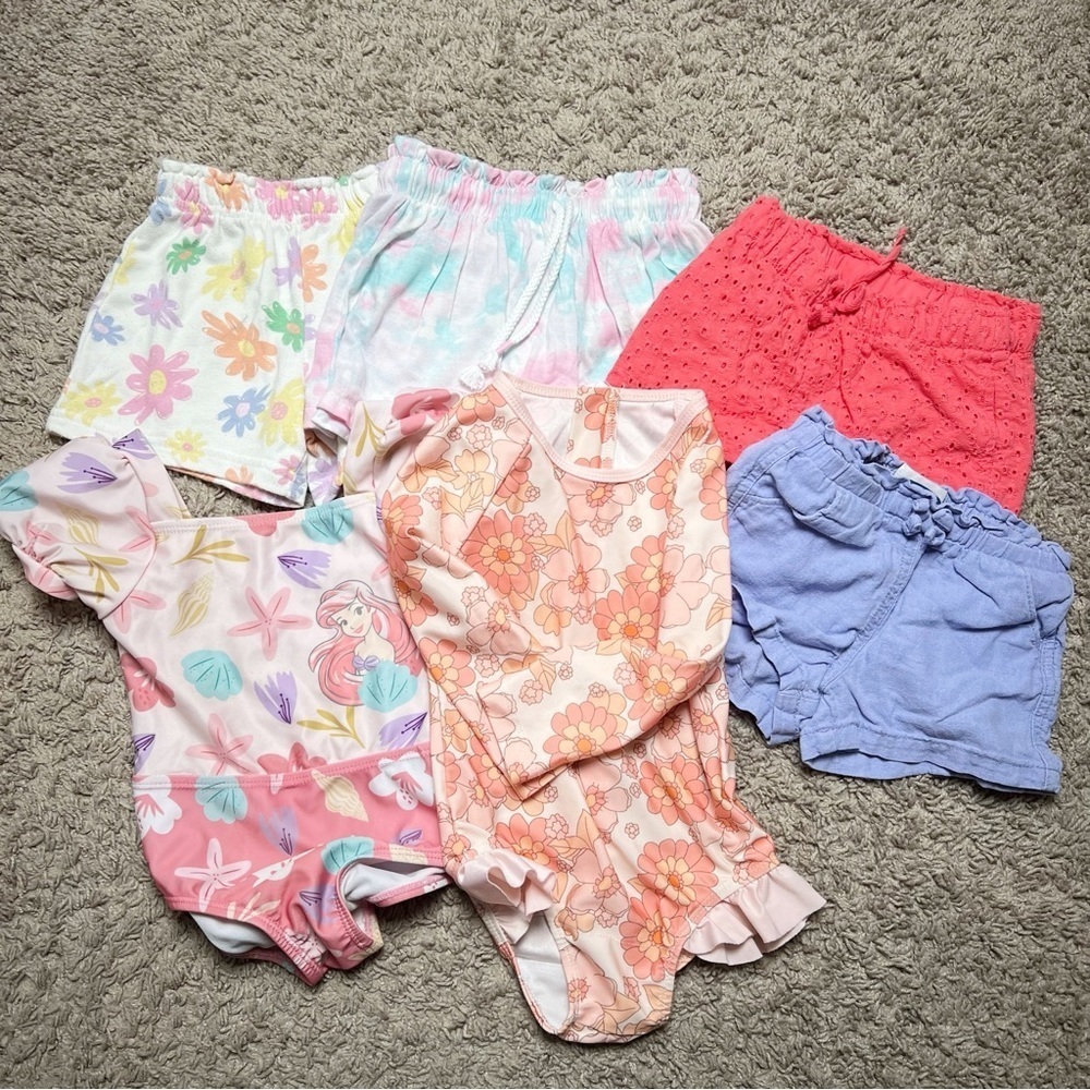 Toddler Gorl Swim Suit & Shorts‎ Clothing Lot Sz 2T